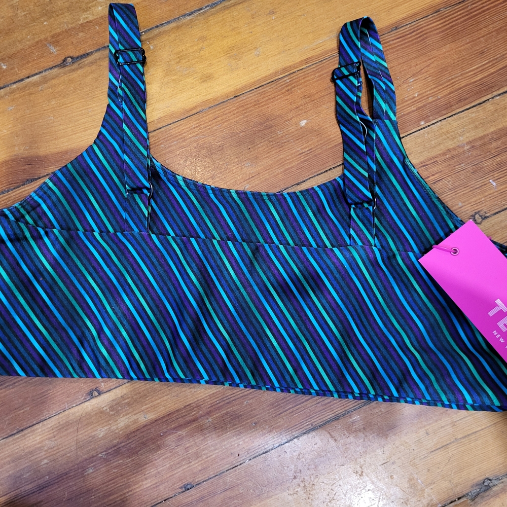 Terez Dynamic Blue and Green Bodysuit with Striking Stripes - Picture 3 of 5